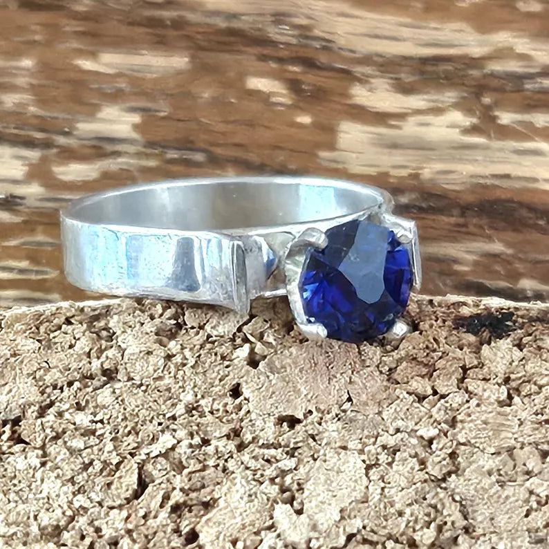 Handcut 1.5ct Lab Grown Sapphire Silver Ring