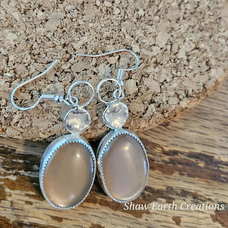 Shimmery Moonstone Earrings Handcut Gemstones in Sterling Silver Mystic Artisan Jewelry