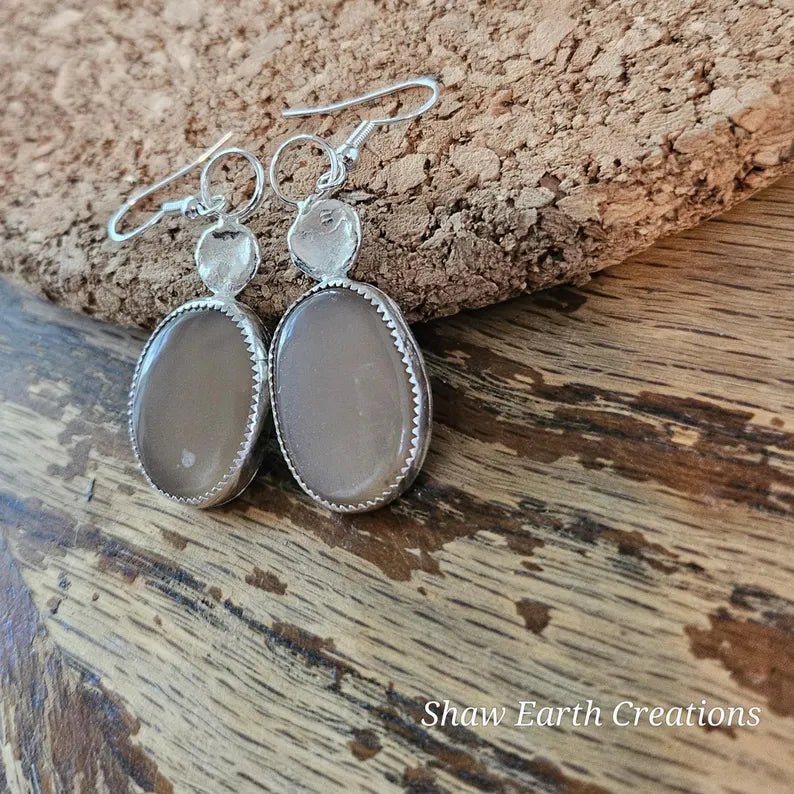 Shimmery Moonstone Earrings Handcut Gemstones in Sterling Silver Mystic Artisan Jewelry
