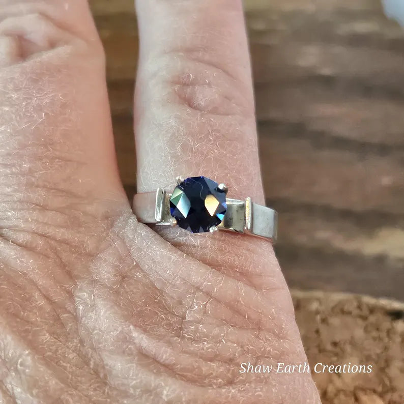 Handcut 1.5ct Lab Grown Sapphire Silver Ring