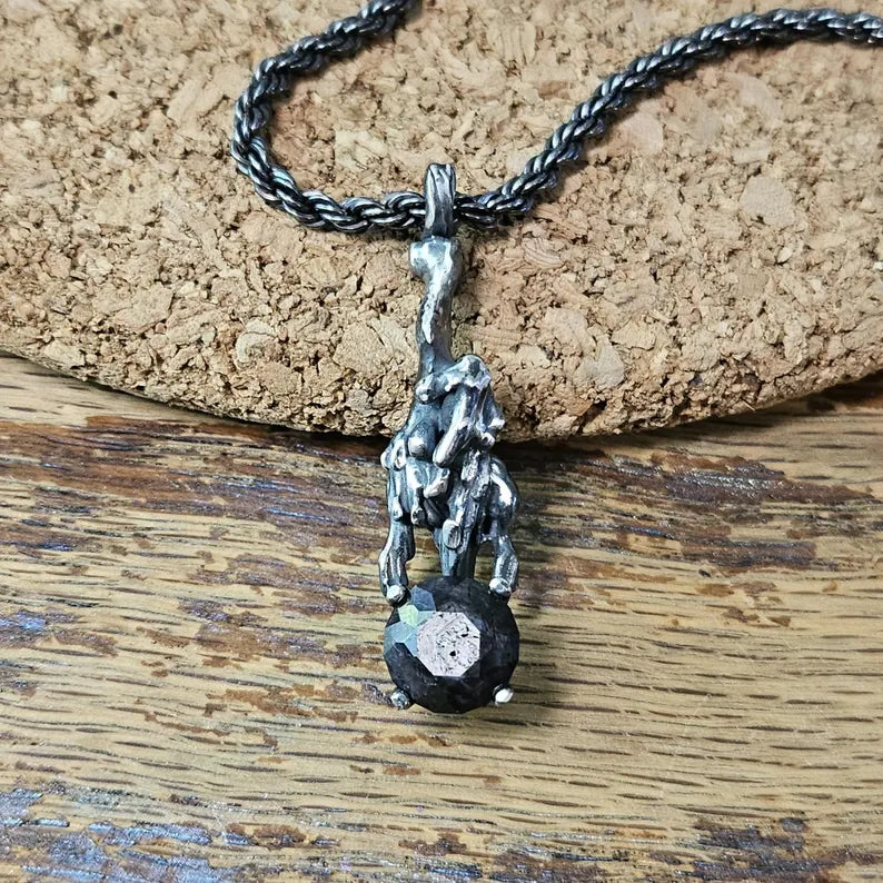 Hand faceted 5ct Black Sapphire Sterling Silver Necklace