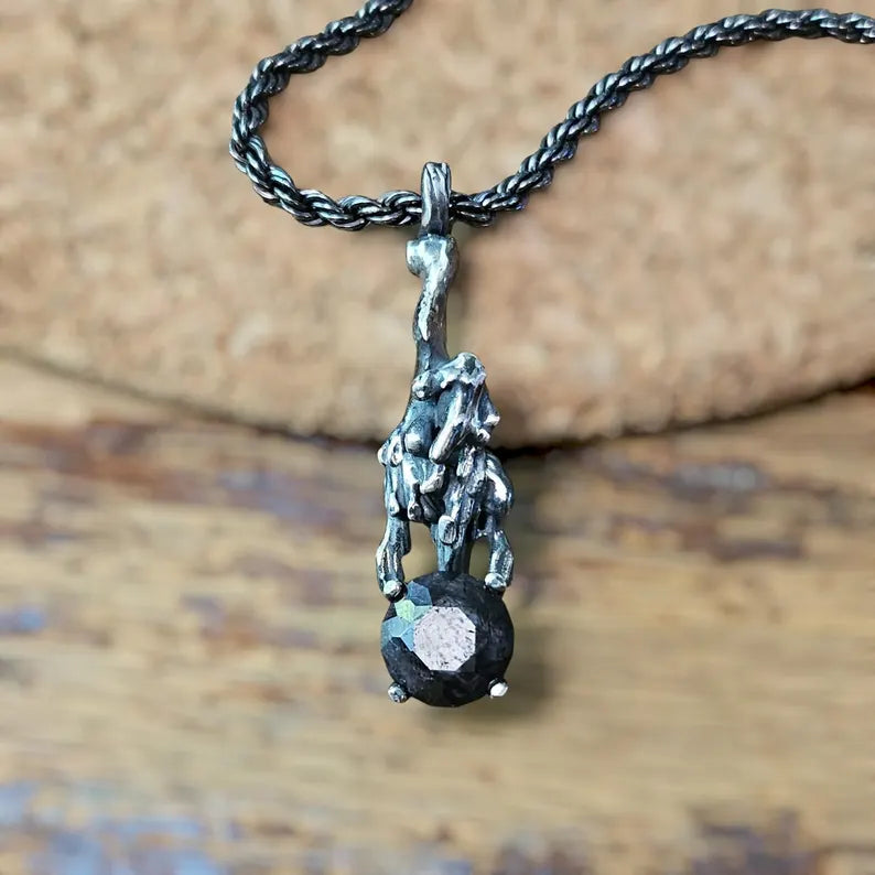 Hand faceted 5ct Black Sapphire Sterling Silver Necklace