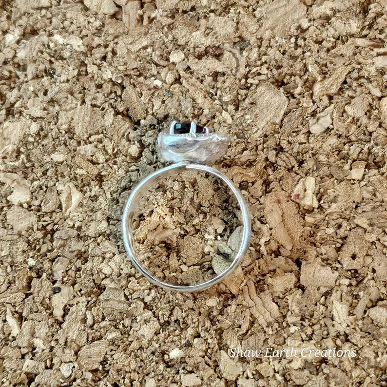 Hand Faceted Garnet Rustic Sterling Silver Ring