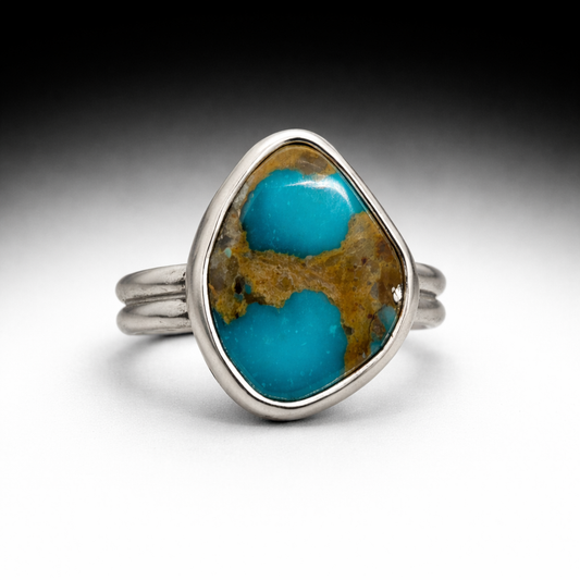 Genuine Turquoise Ring, Handmade Sterling Silver Statement Ring, Natural Turquoise Jewelry