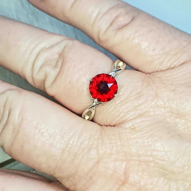 Handcut 2.3ct Handcut Red Malawi Garnet Silver Ring