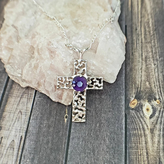 Amethyst Silver Cross Necklace
