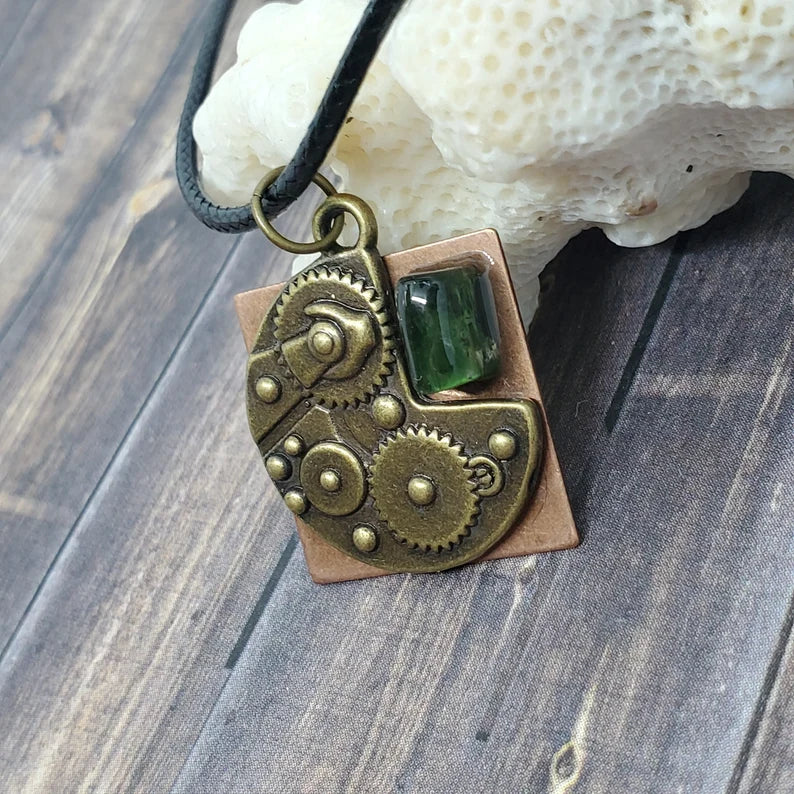 Natural Emerald Steampunk Necklace