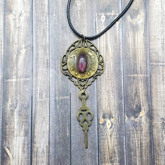 Handcut Genuine Ruby Clock Steampunk Necklace