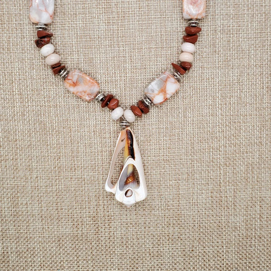Hand Beaded Seashell Jasper Beachy Necklace