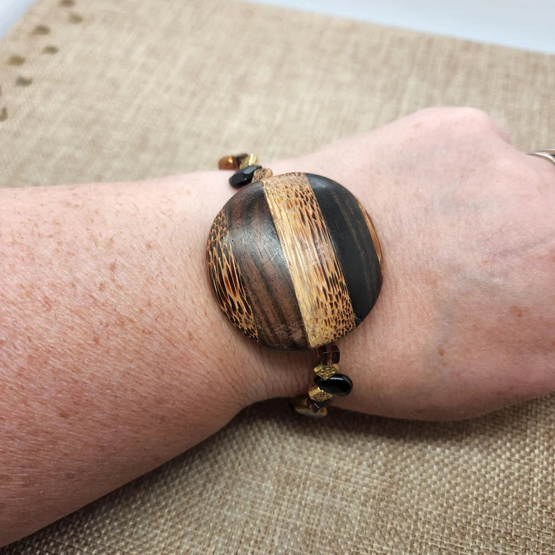 Hand Beaded Smoky Quartz Onyx Bracelet