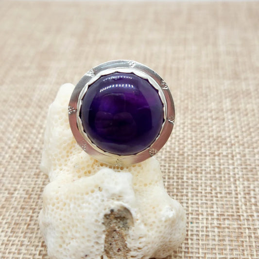 Large Handcut Amethyst Sterling Silver Ring
