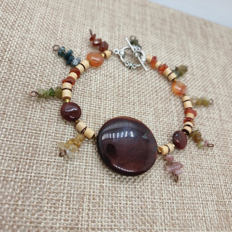 Hand Beaded Red Tigers Eye Carnelian Bracelet