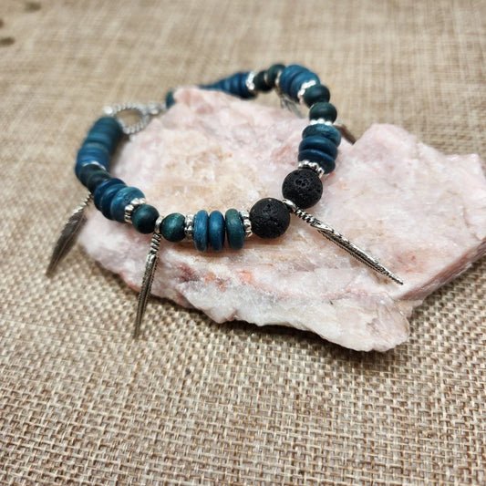 Hand Beaded Blue Feather Infusion Bracelet for Perfume or Essential Oils