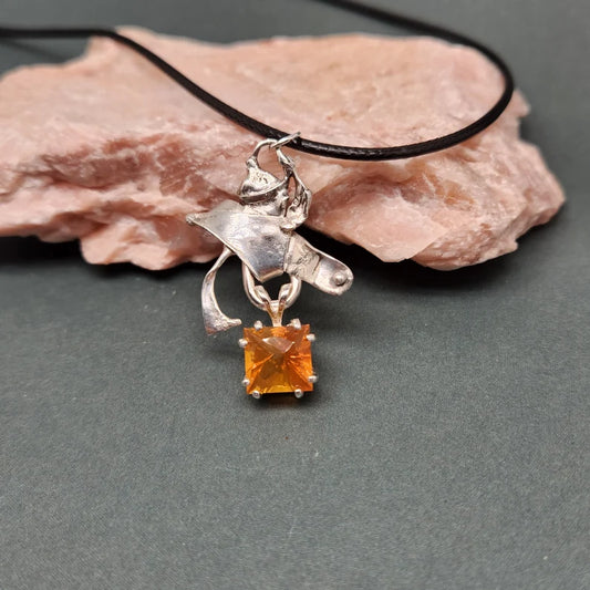 Handcut 2.9ct Juniper Ridge Fire Opal Silver Fantasy Necklace
