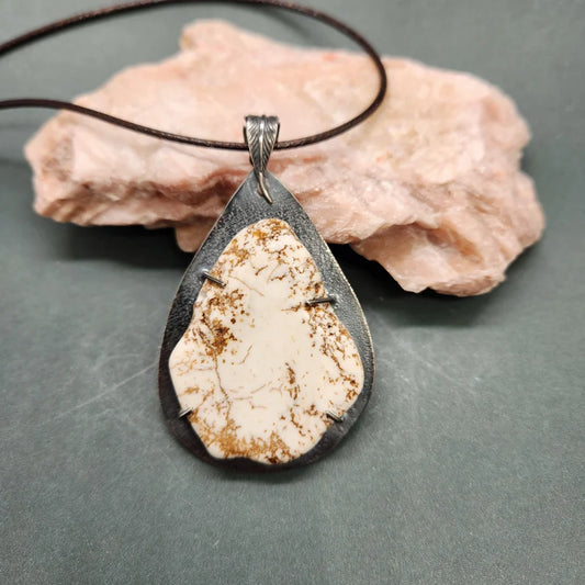 Handcut Howlite Silver Necklace