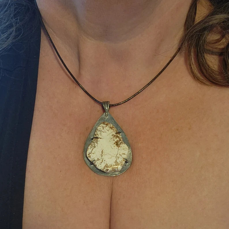 Handcut Howlite Silver Necklace