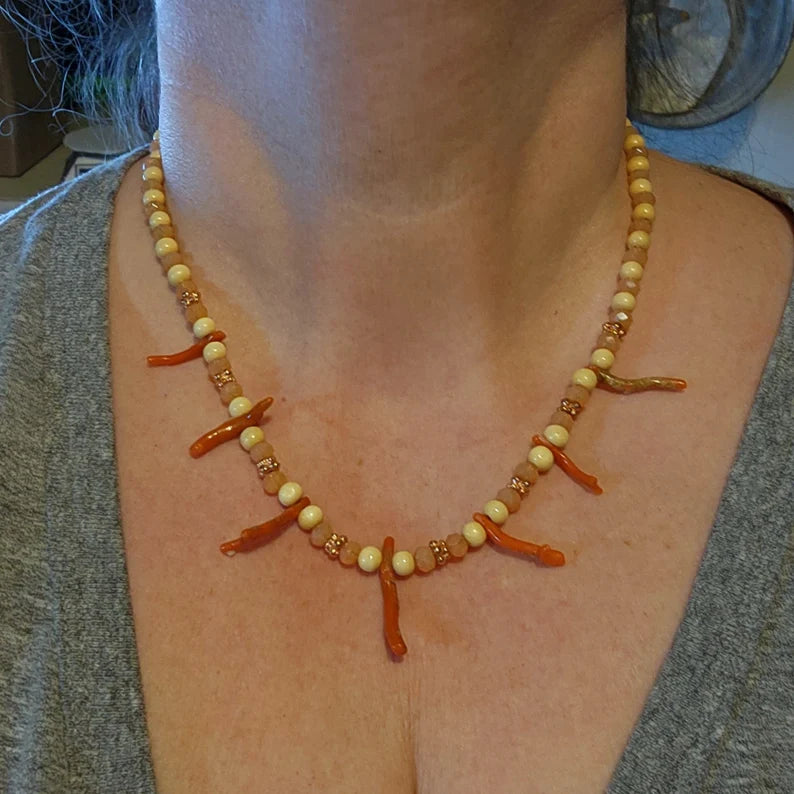 Hand Beaded Coral Necklace