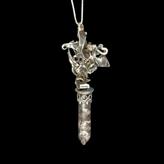 Handcut Gray Sapphire Fantasy Silver Necklace