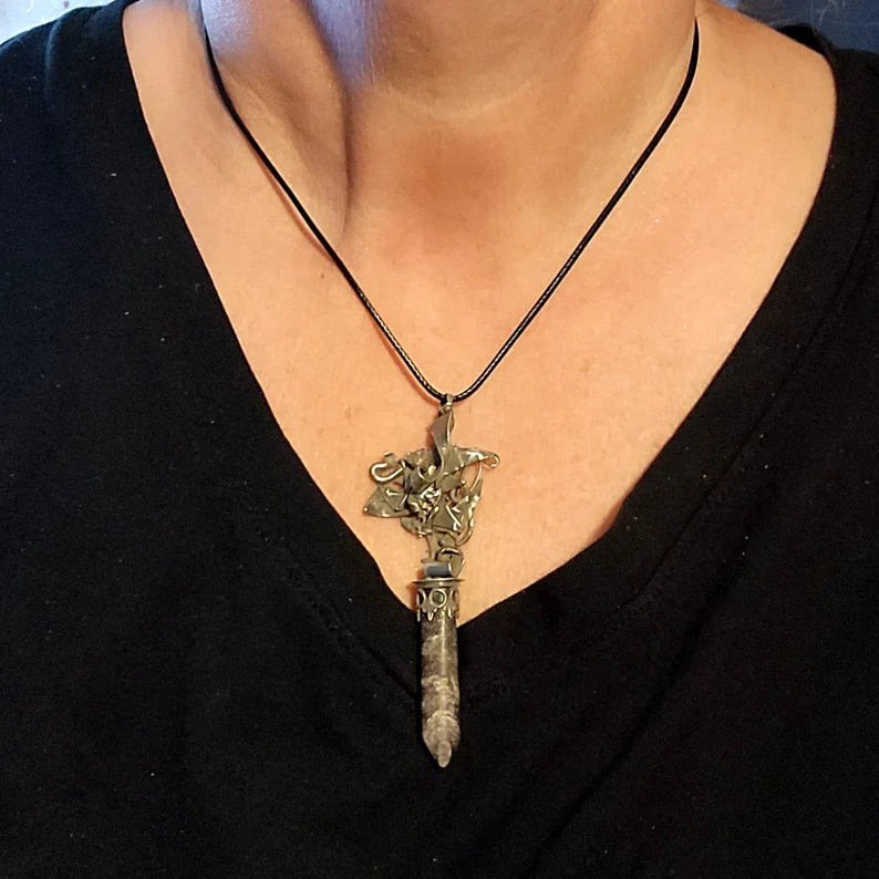 Handcut Gray Sapphire Fantasy Silver Necklace