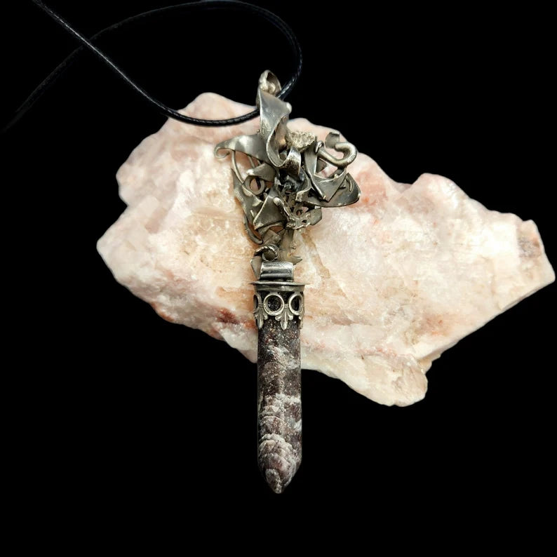 Handcut Gray Sapphire Fantasy Silver Necklace