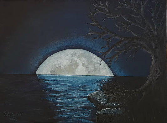 Fae Moon Rising Hand Painted Original Acrylic Painting on Canvas Board, part of The Shadow Realm, handmade by Shaw Earth Creations