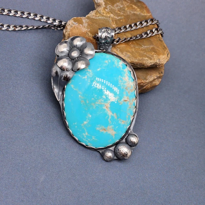 Handcut Kingman Turquoise Silver Necklace