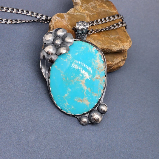 Handcut Kingman Turquoise Silver Necklace