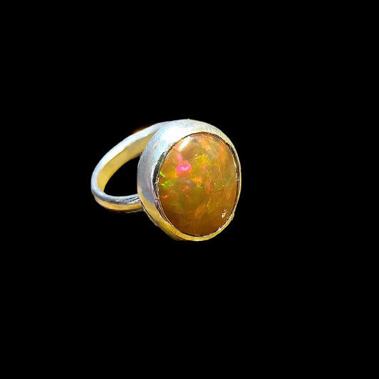Handcut Honeycomb Pattern Ethiopian Opal Silver Ring
