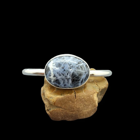 Handcut Sodalite Sterling Silver Unisex Cuff Bracelet