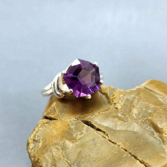 Handcut 2ct Amethyst Silver Ring
