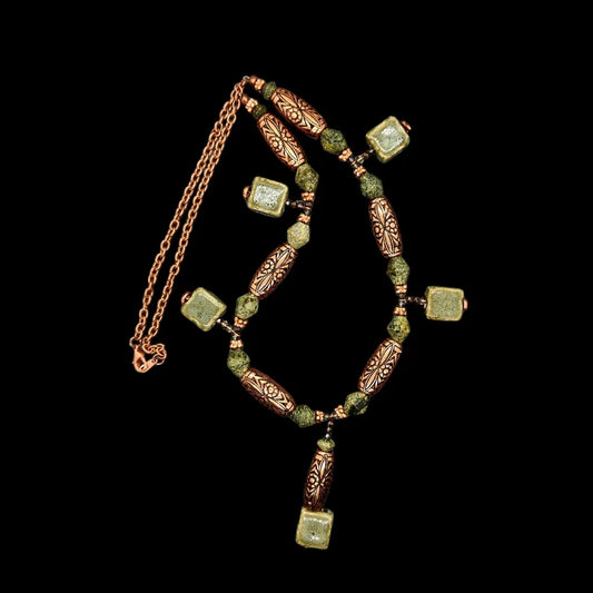 Hand Beaded Ceramic Copper Necklace