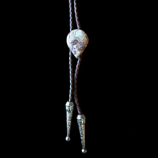Handcut Crazy Lace Agate Handmade Bolo Tie