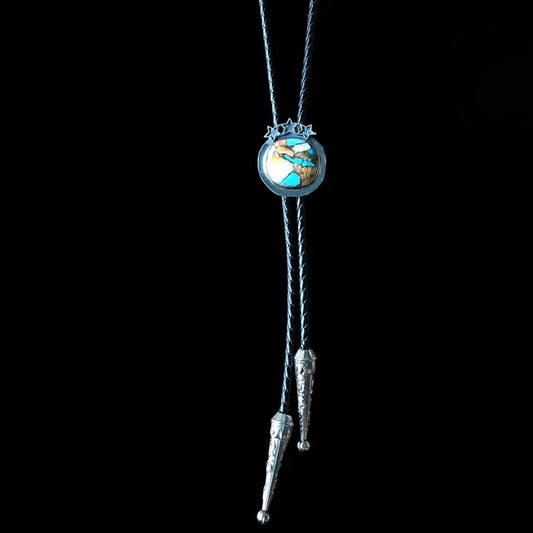 Handcut Turquoise Spiny Oyster and Bronze Sterling Silver Handmade Bolo Tie