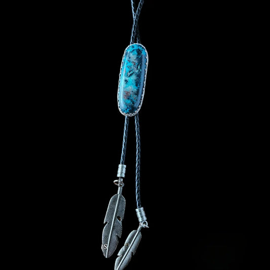 Handcut Chrysocolla Cuprite Sterling Silver Handmade Bolo Tie