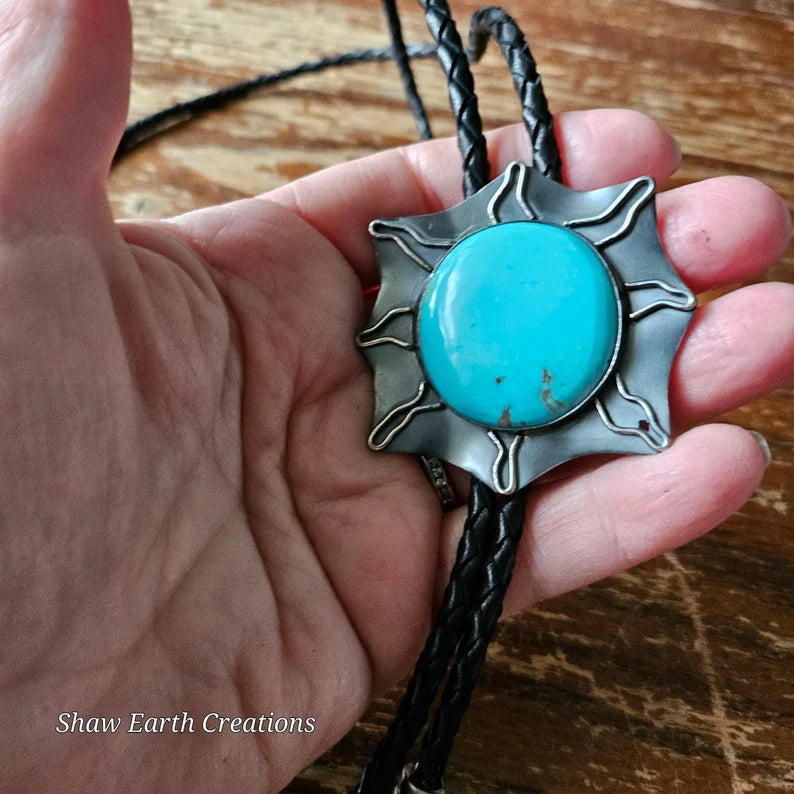 Handcut 40ct Sleeping Beauty Turquoise Sterling Silver Handmade Bolo Tie