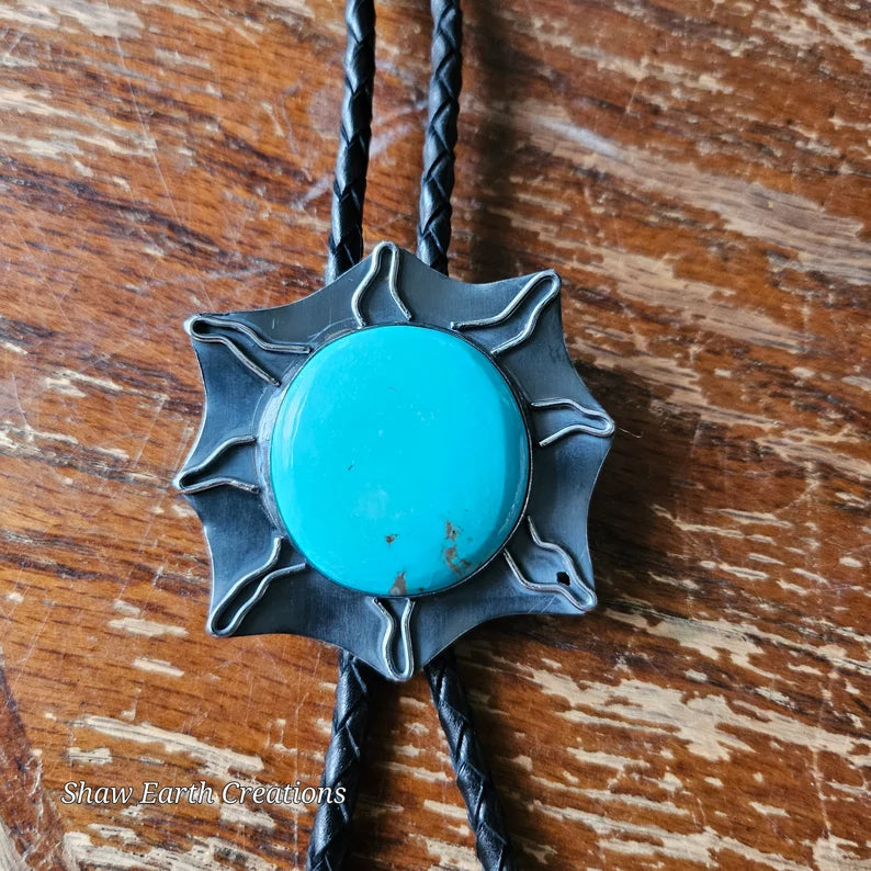 Handcut 40ct Sleeping Beauty Turquoise Sterling Silver Handmade Bolo Tie