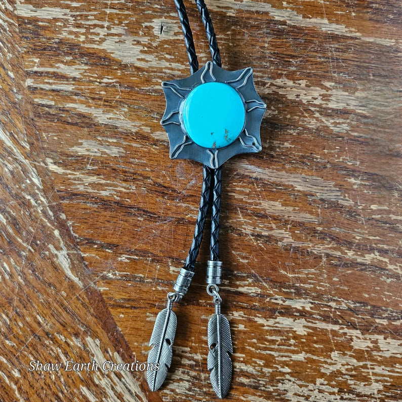 Handcut 40ct Sleeping Beauty Turquoise Sterling Silver Handmade Bolo Tie