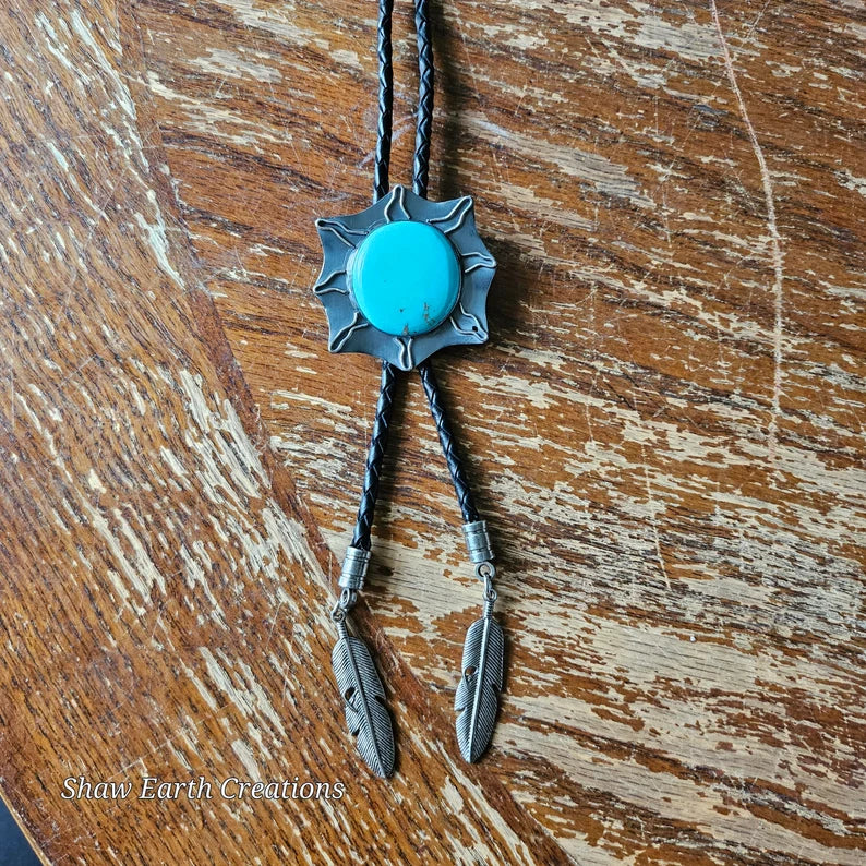 Handcut 40ct Sleeping Beauty Turquoise Sterling Silver Handmade Bolo Tie
