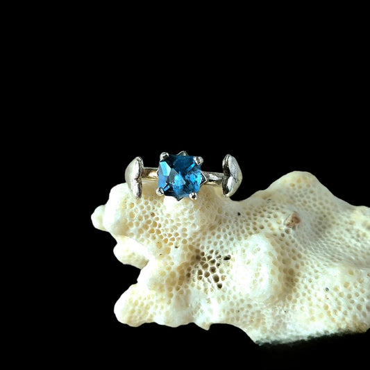 Handcut 1.35ct Electric Blue Topaz Silver Ring