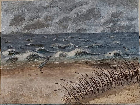 Hand Painted Acrylic Heron in a Storm Beach Painting