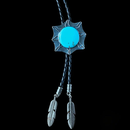 Handcut 40ct Sleeping Beauty Turquoise Sterling Silver Handmade Bolo Tie