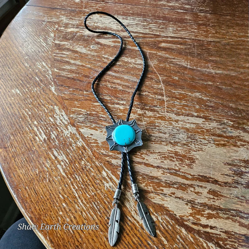 Handcut 40ct Sleeping Beauty Turquoise Sterling Silver Handmade Bolo Tie