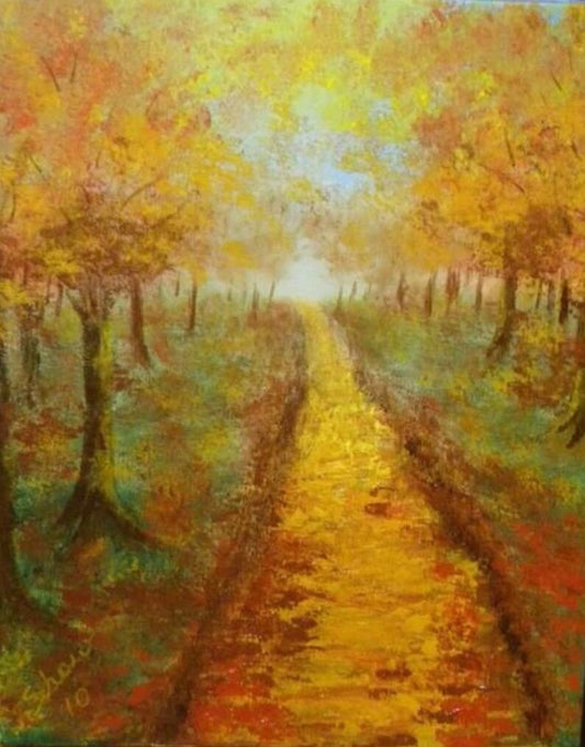 Hand Painted Path in the Woods Fall Autumn Painting