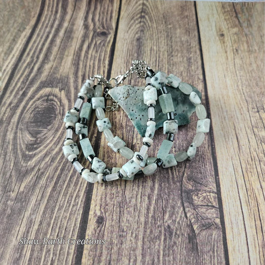 Hand Beaded Variscite and Hematite Bracelet