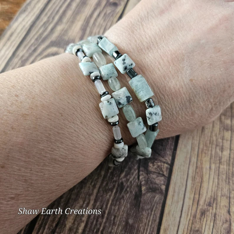 Hand Beaded Variscite and Hematite Bracelet