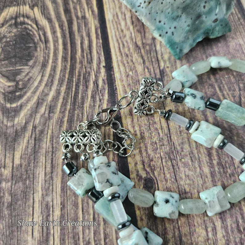 Hand Beaded Variscite and Hematite Bracelet