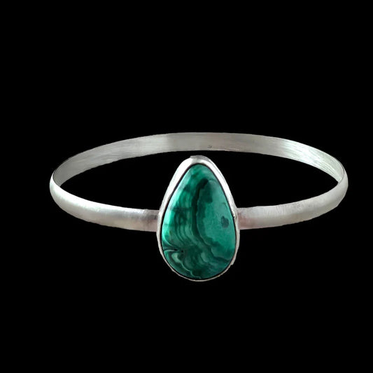 Handcut Malachite Sterling Silver Bangle Bracelet