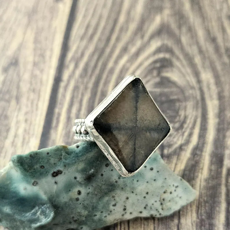 Handcut Trapiche Andalusite Sterling Silver Ring
