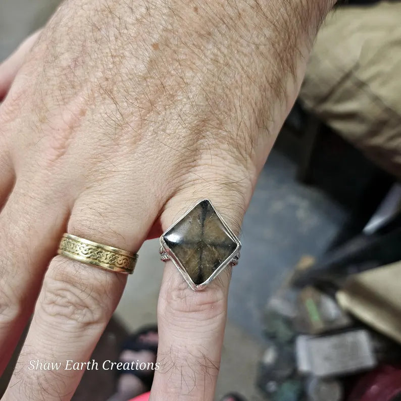 Handcut Trapiche Andalusite Sterling Silver Ring