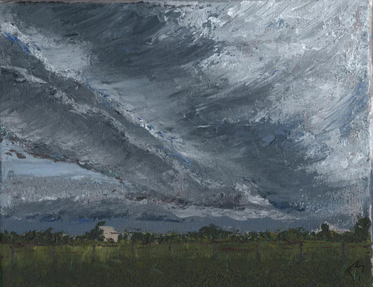 Original Spring Hill Squall Storm Landscape – Farm Scene Painting with Dramatic Skies